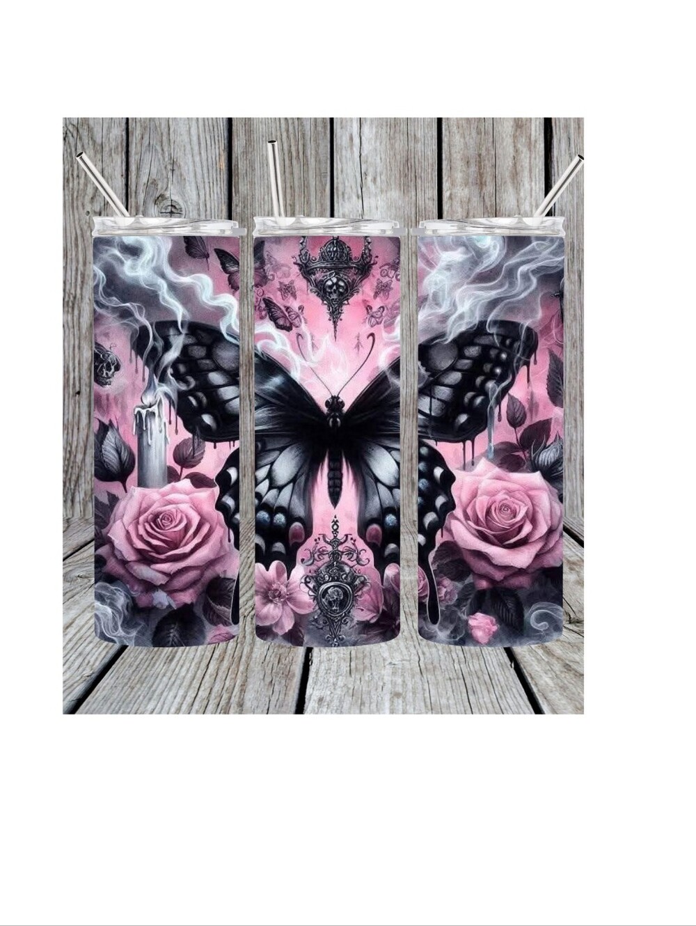 Pink & Black Butterfly  Tumbler